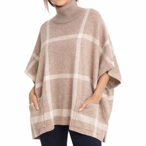 Ann Taylor Wool Blend Turtleneck Poncho Sweater | Beige Plaid | XS/S minimalist
